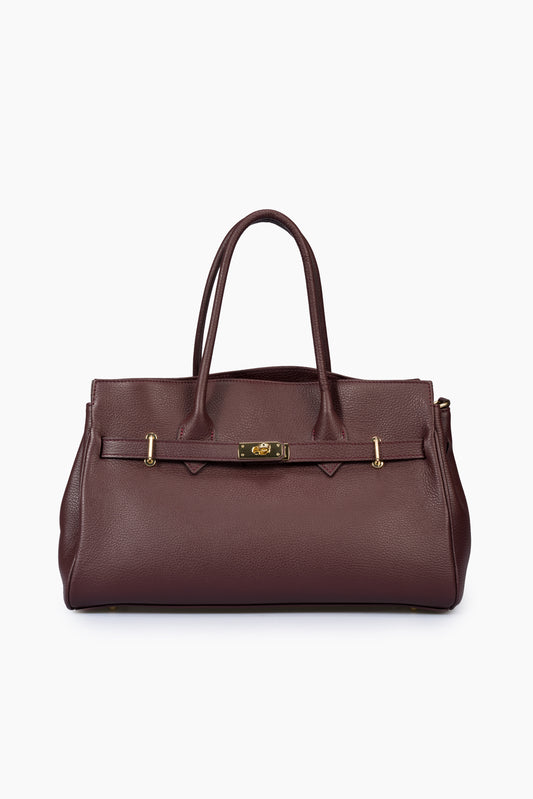 NATASHA Leather Top Handle Bag - Bordo