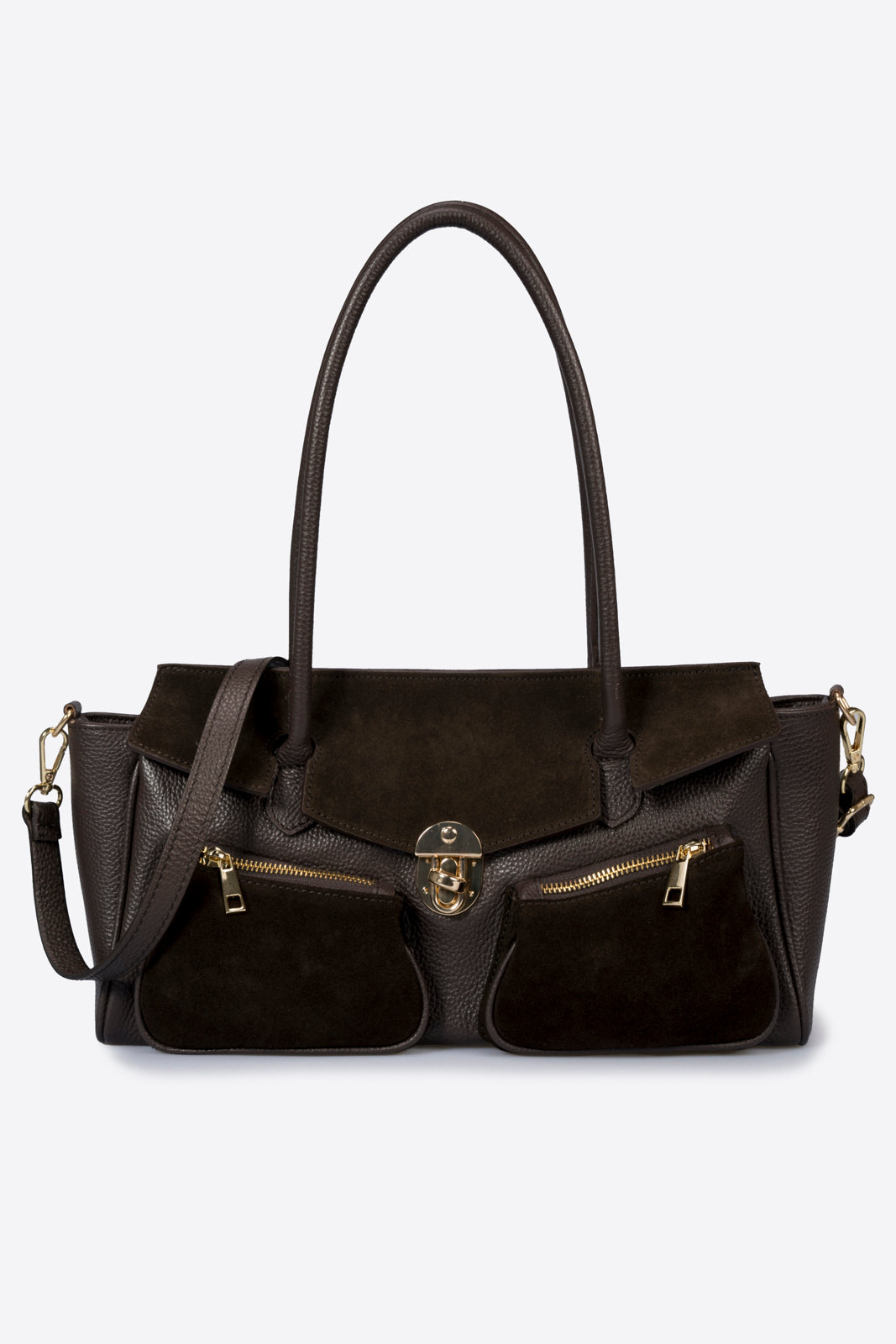 AUDREY Leather Top Handle Bag - Marrone