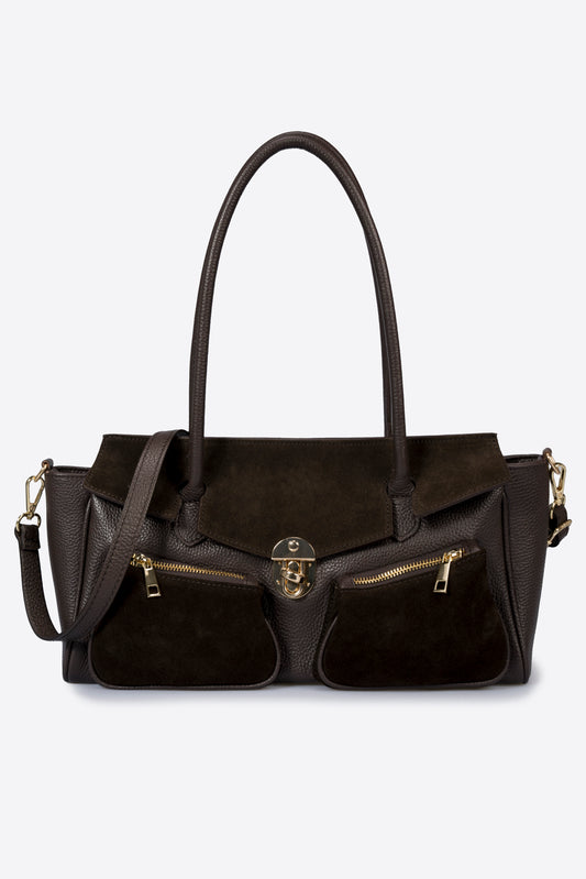 AUDREY Leather Top Handle Bag - Marrone