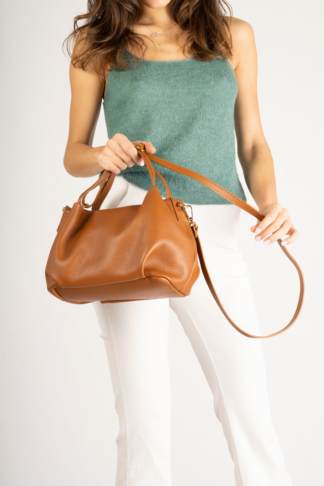 MAYA Leather Top Handle Bag - Cuoio