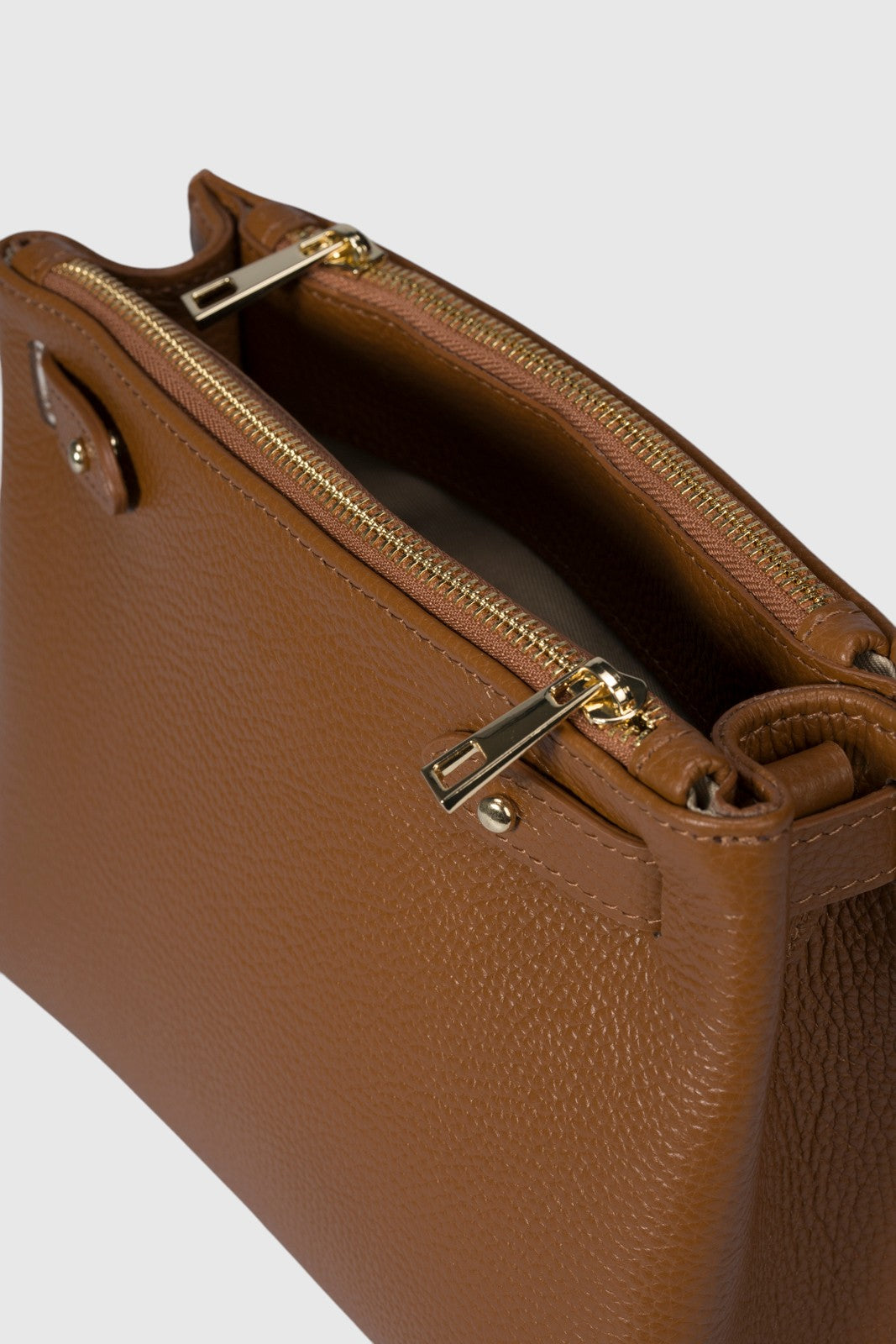 CAMILLE Leather Top Handle Bag - Cognac