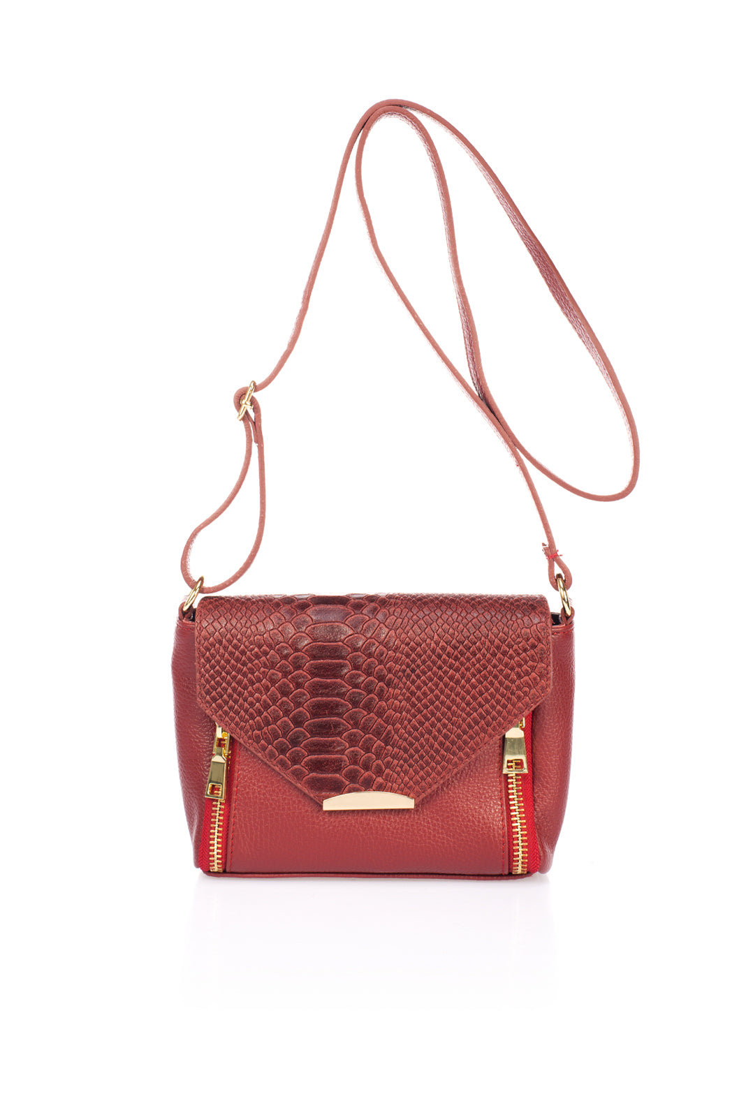 Leather Crossbody Bag 7069 - Bordo