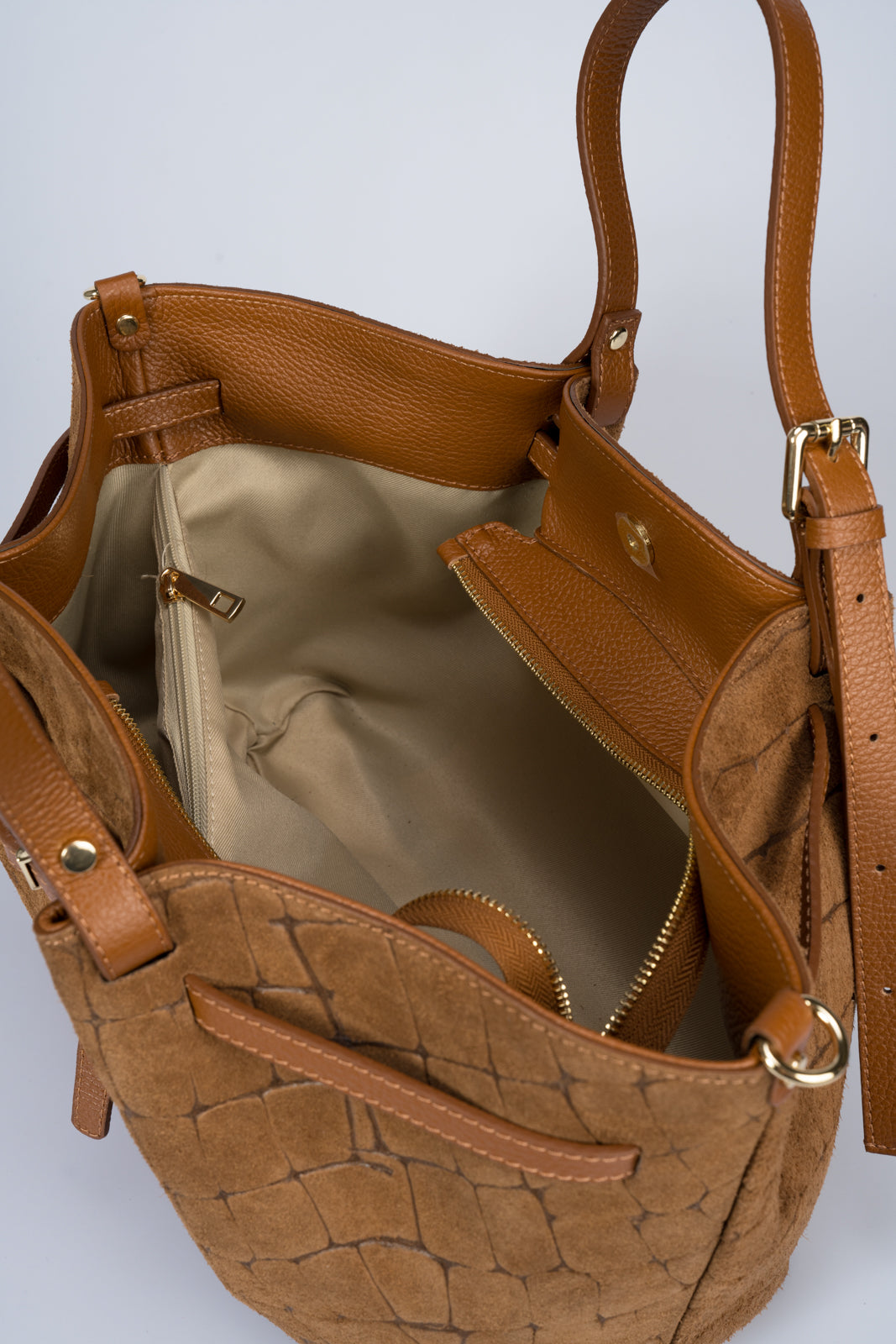 SOLENNE Leather Top Handle Bag - Cognac