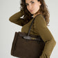 ZELIE Leather Top Handle Bag - Dark Brown