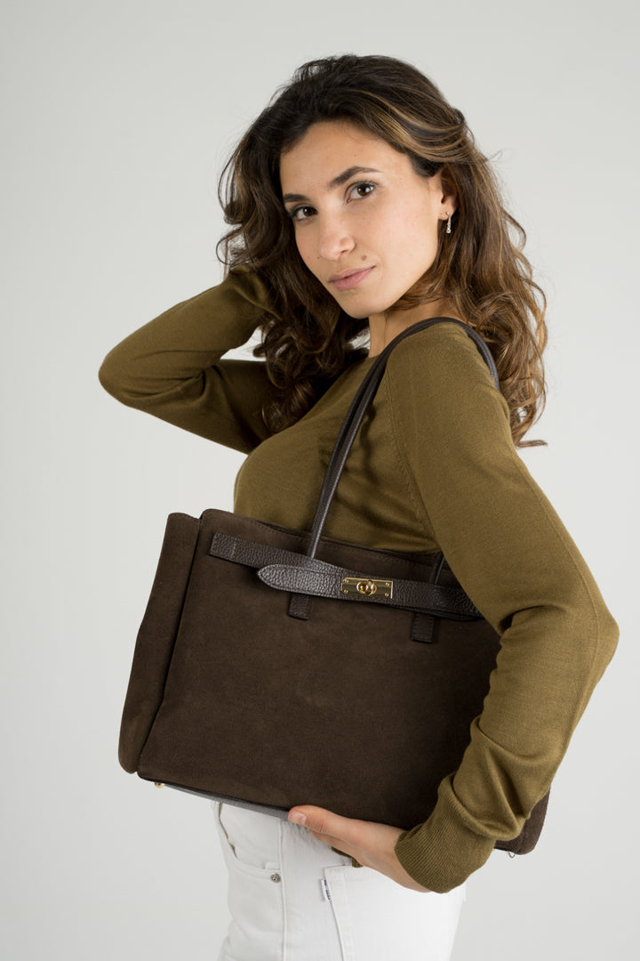 ZELIE Leather Top Handle Bag - Dark Brown