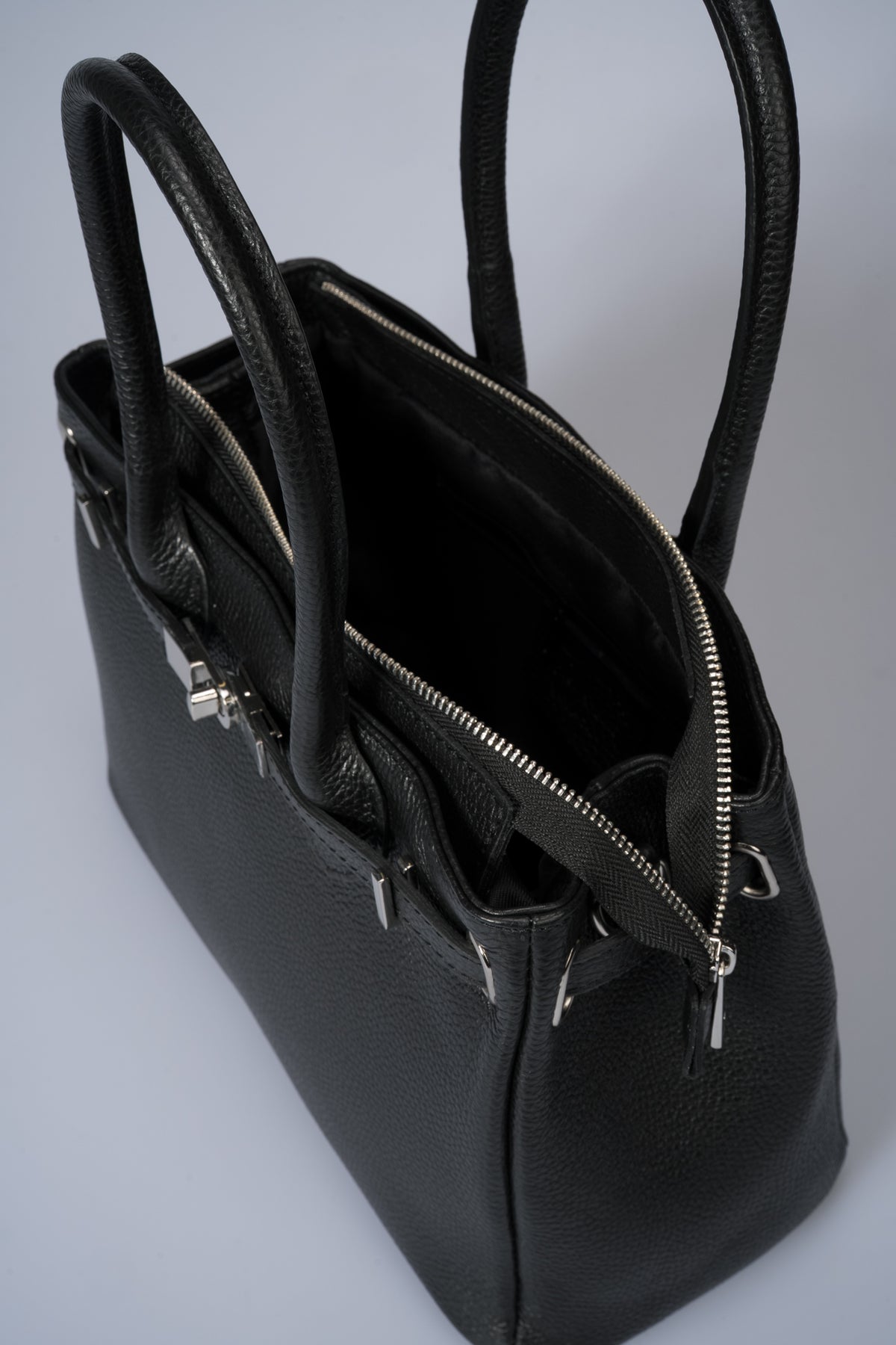 REESE Leather Top Handle Bag - Black