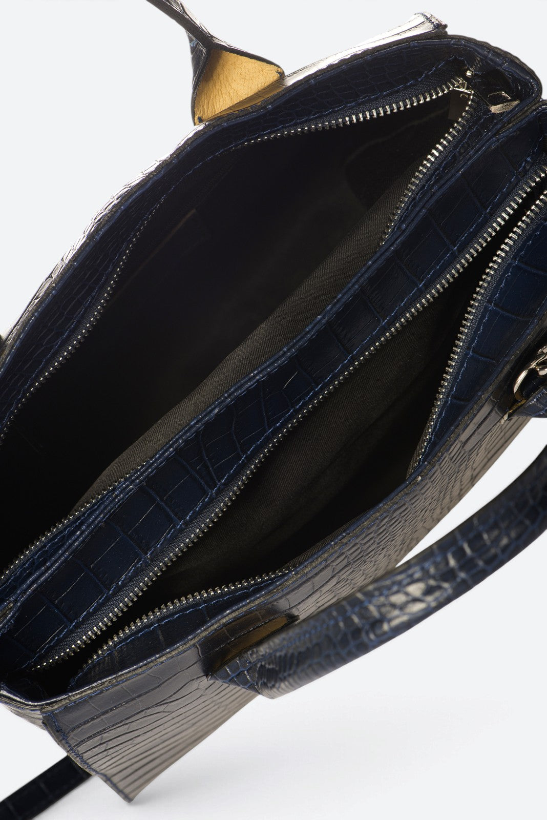 CASSANDRA Leather Top Handle Bag - Navy