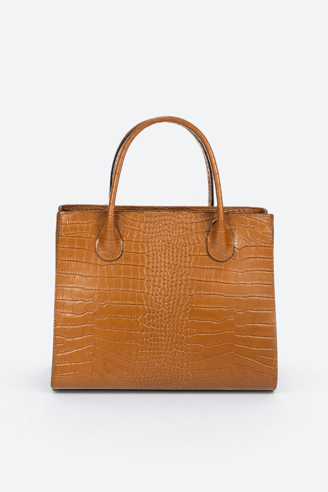 CASSANDRA Leather Top Handle Bag - Cognac