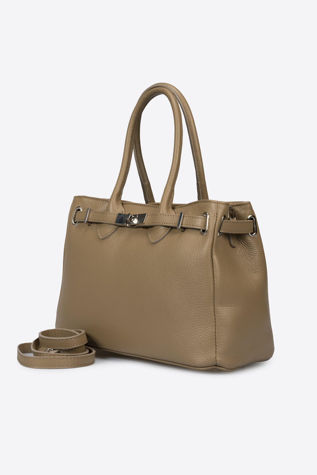 GRACIE Leather Top Handle Bag - Taupe