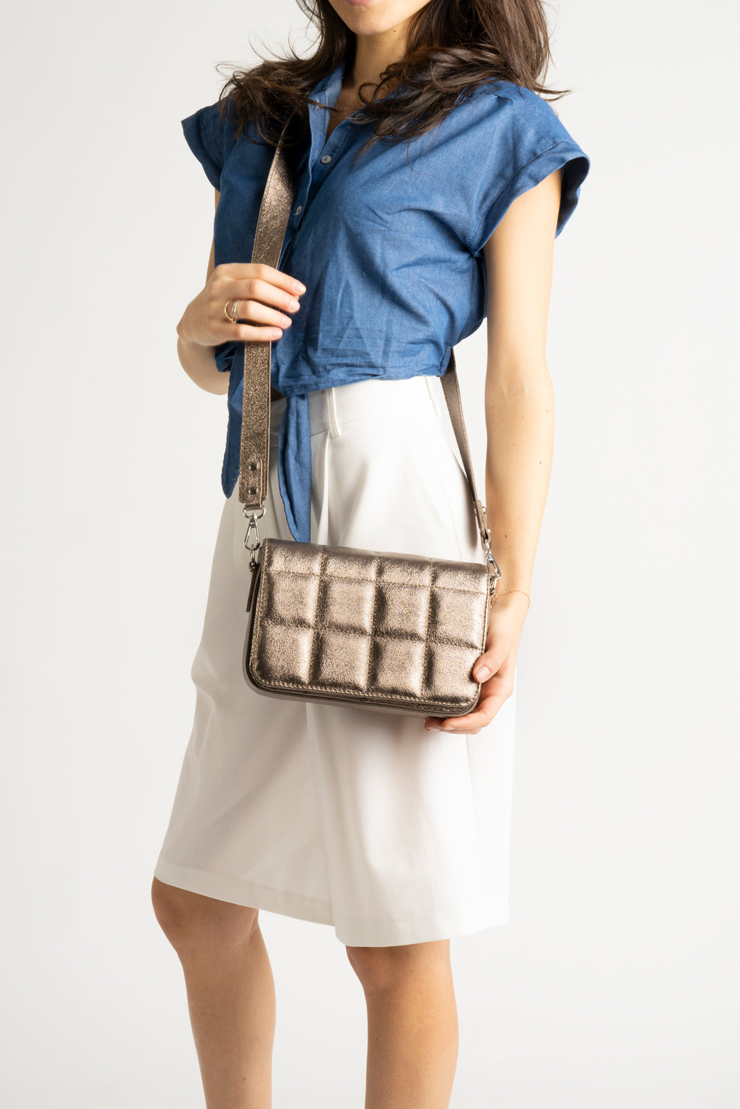 EMILIA Leather Crossbody Bag - Metal Gun