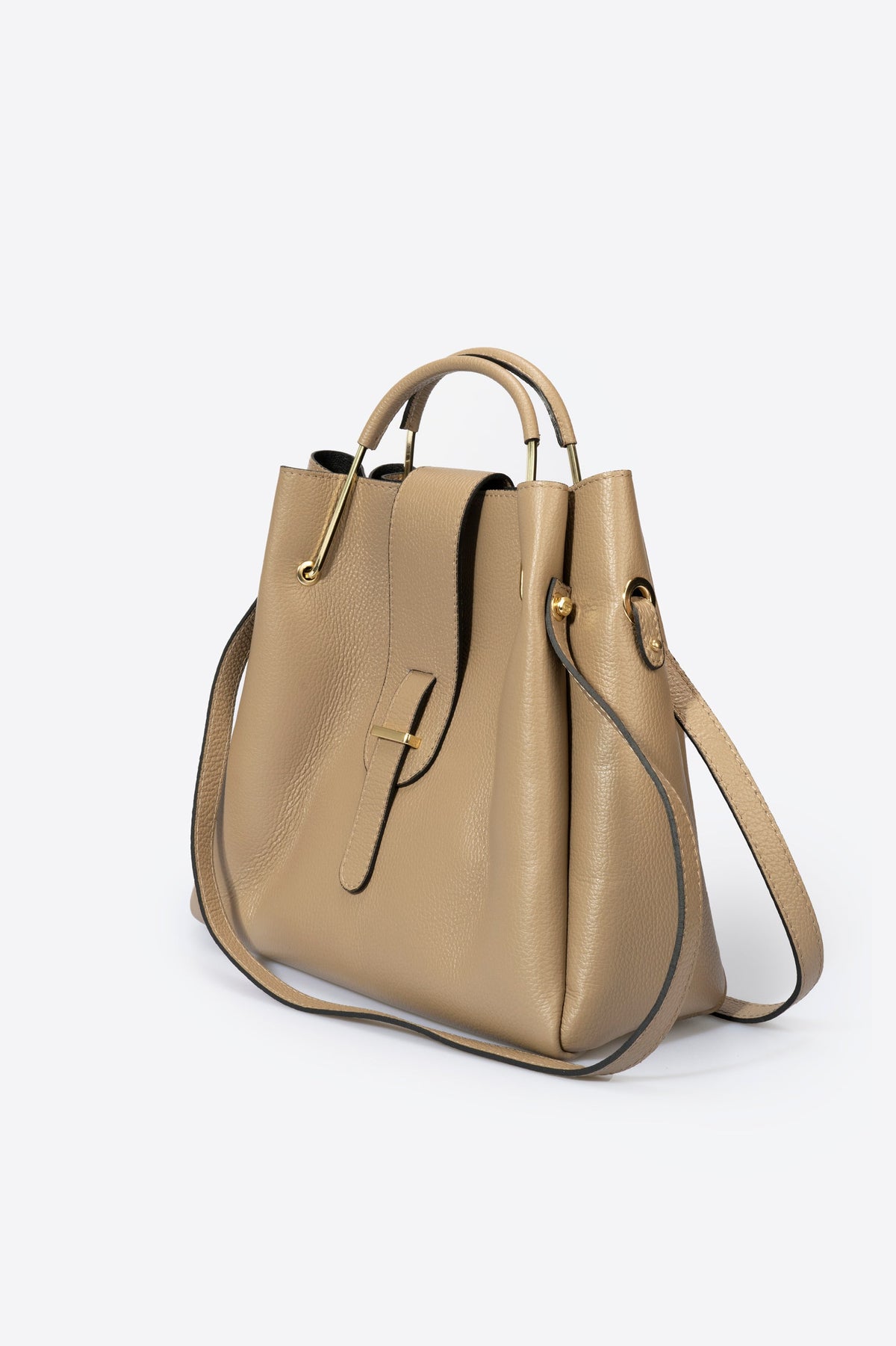 DIONE Leather Top Handle Bag - Taupe