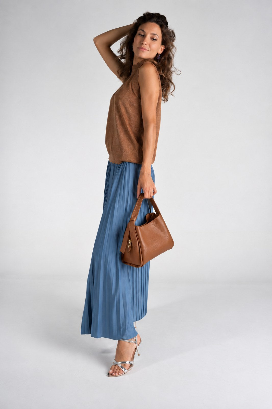 ATHENA Leather Top Handle Bag - Cognac