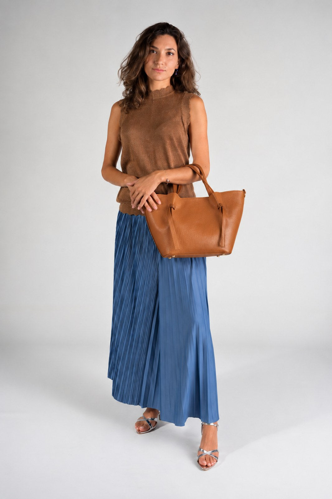 GIADA Leather Top Handle Bag - Cognac