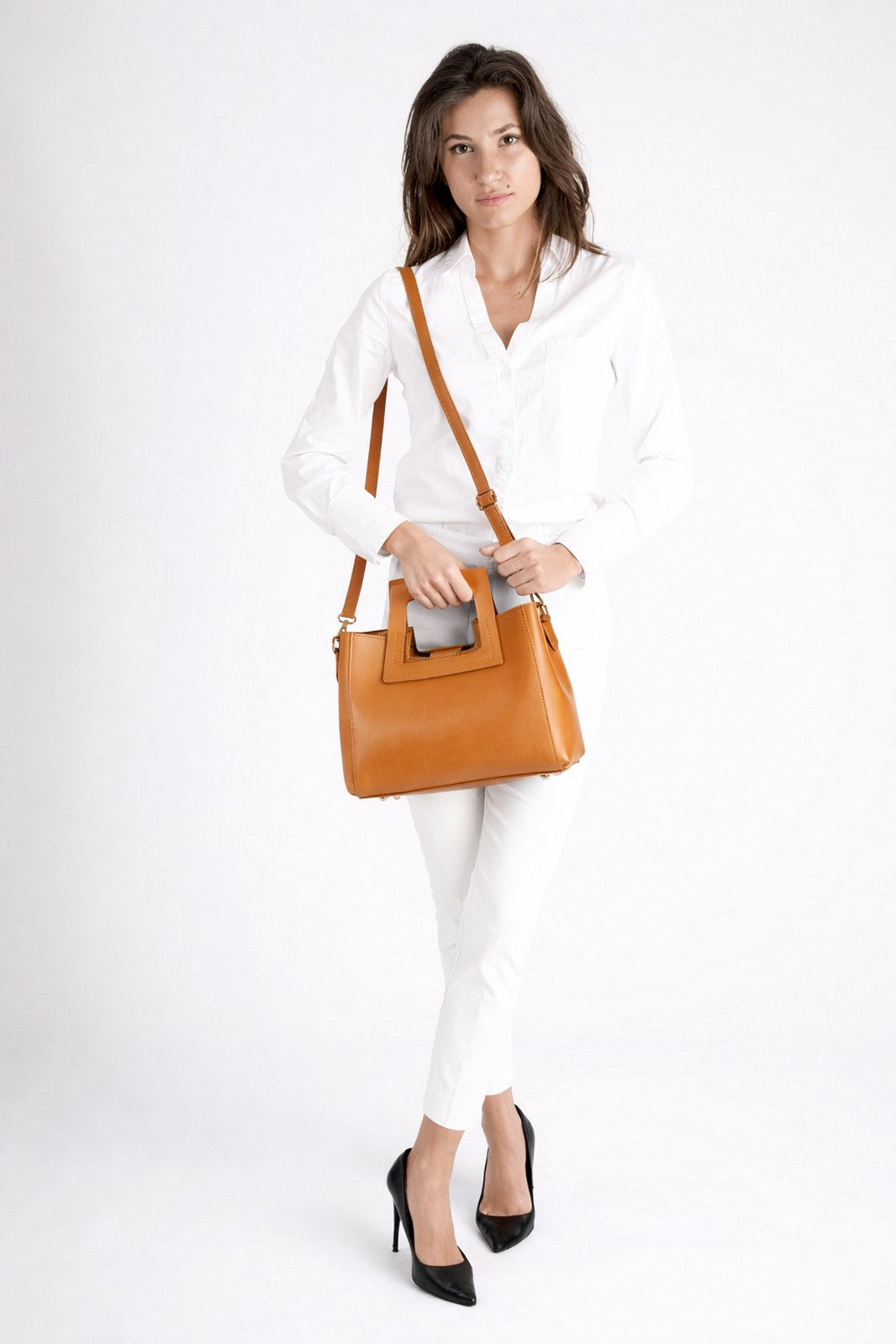 ANTHEA Leather Top Handle Bag - Cuoio
