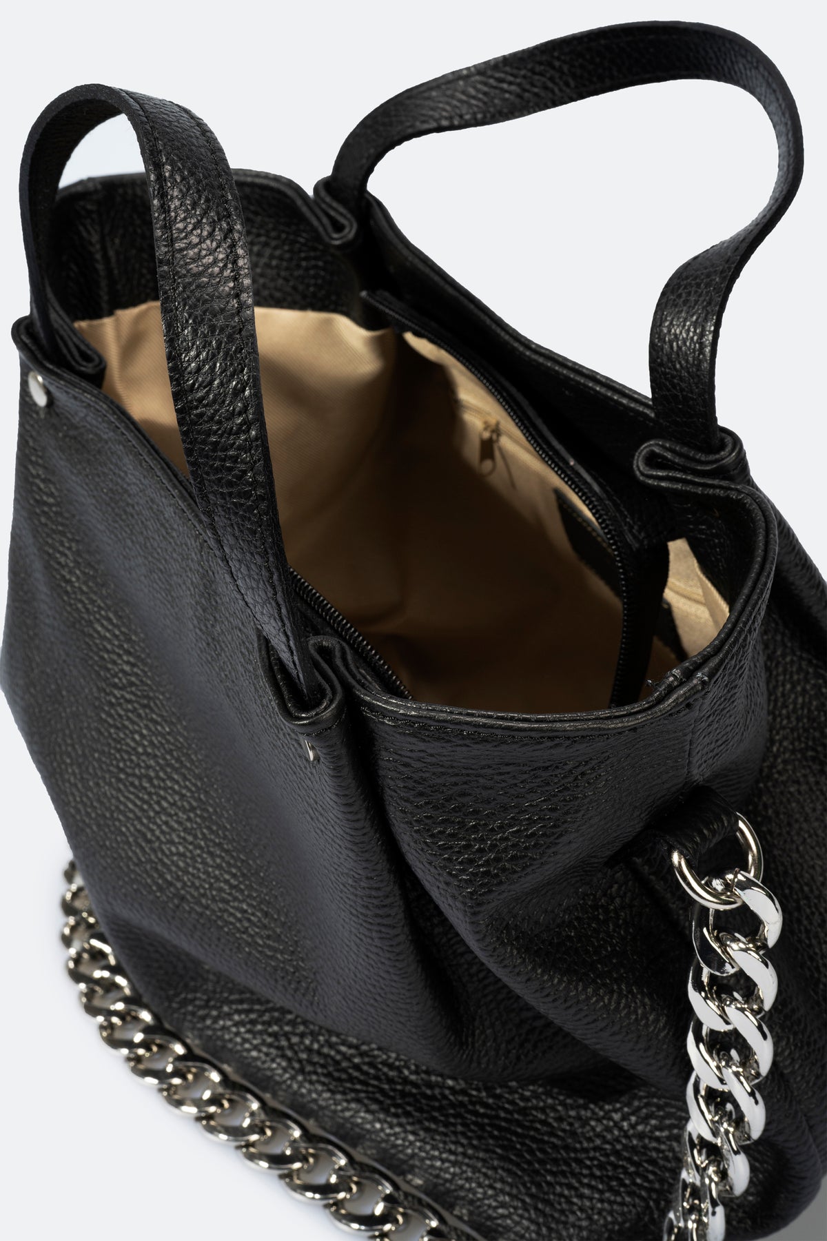DIARA Leather Top Handle Bag - Black