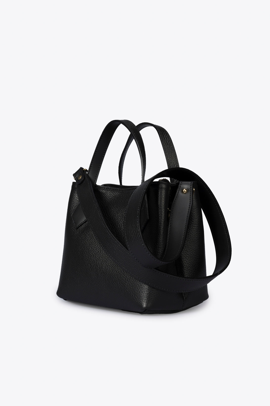 MINA Leather Top Handle Bag - Black