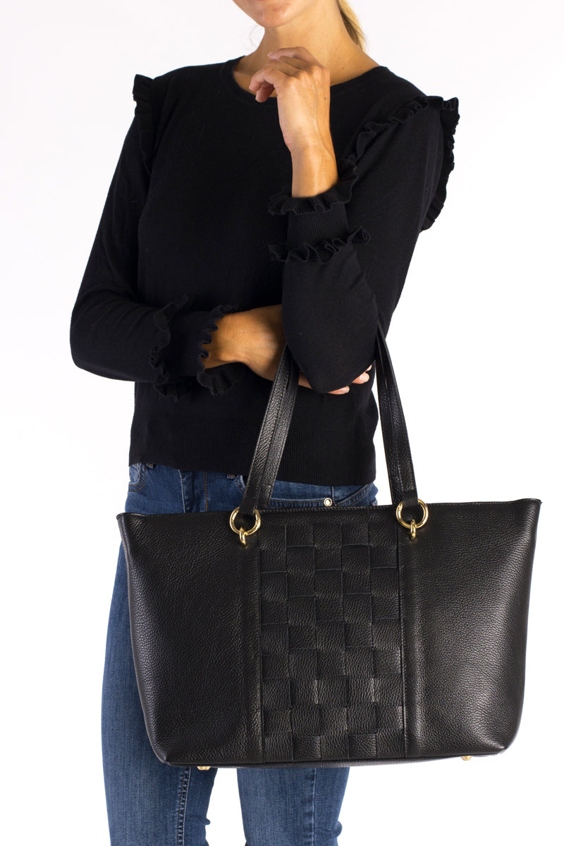 Leather Top Handle Bag 2349 - Black