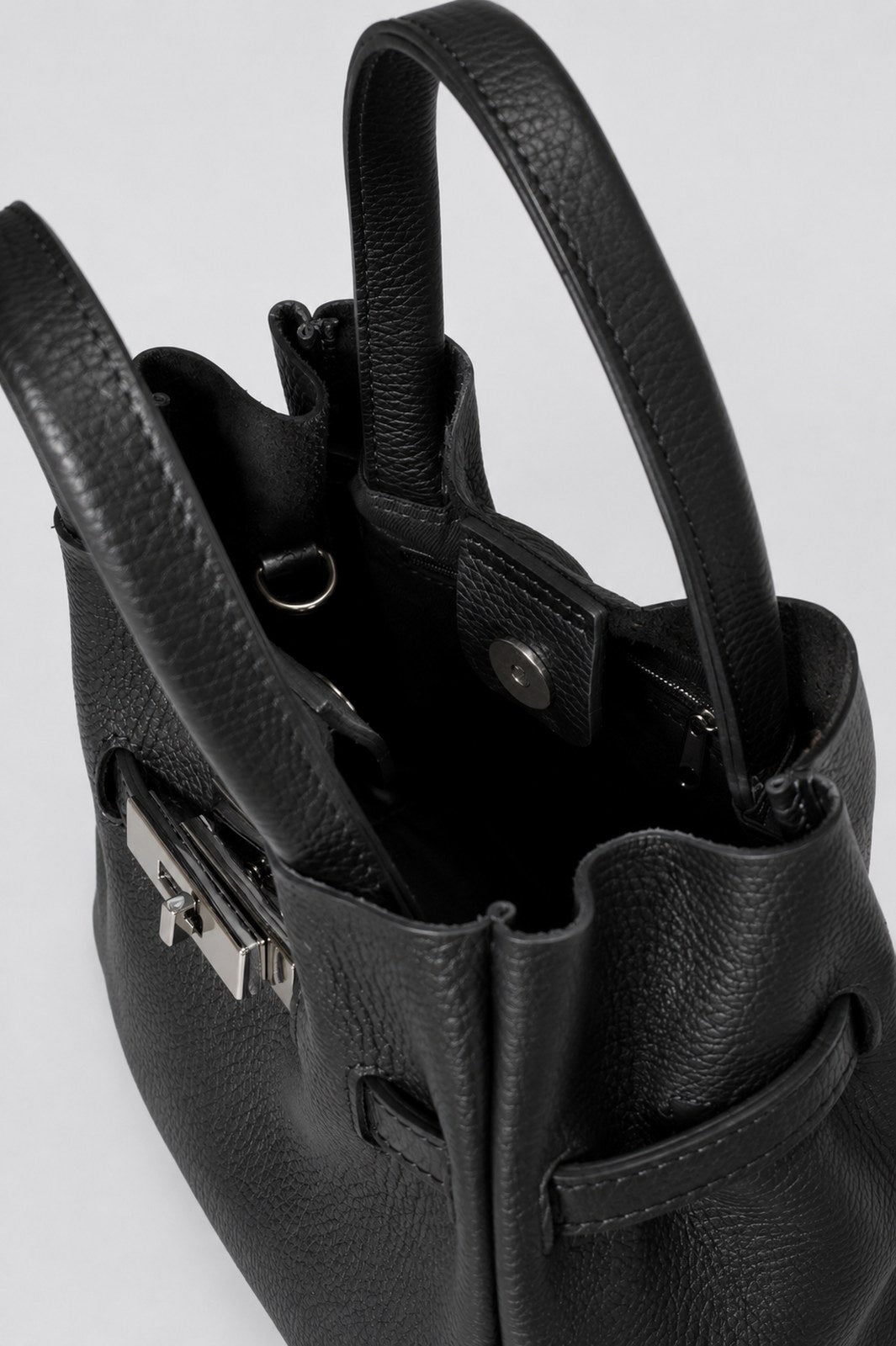 MIRANDA Leather Top Handle Bag - Black