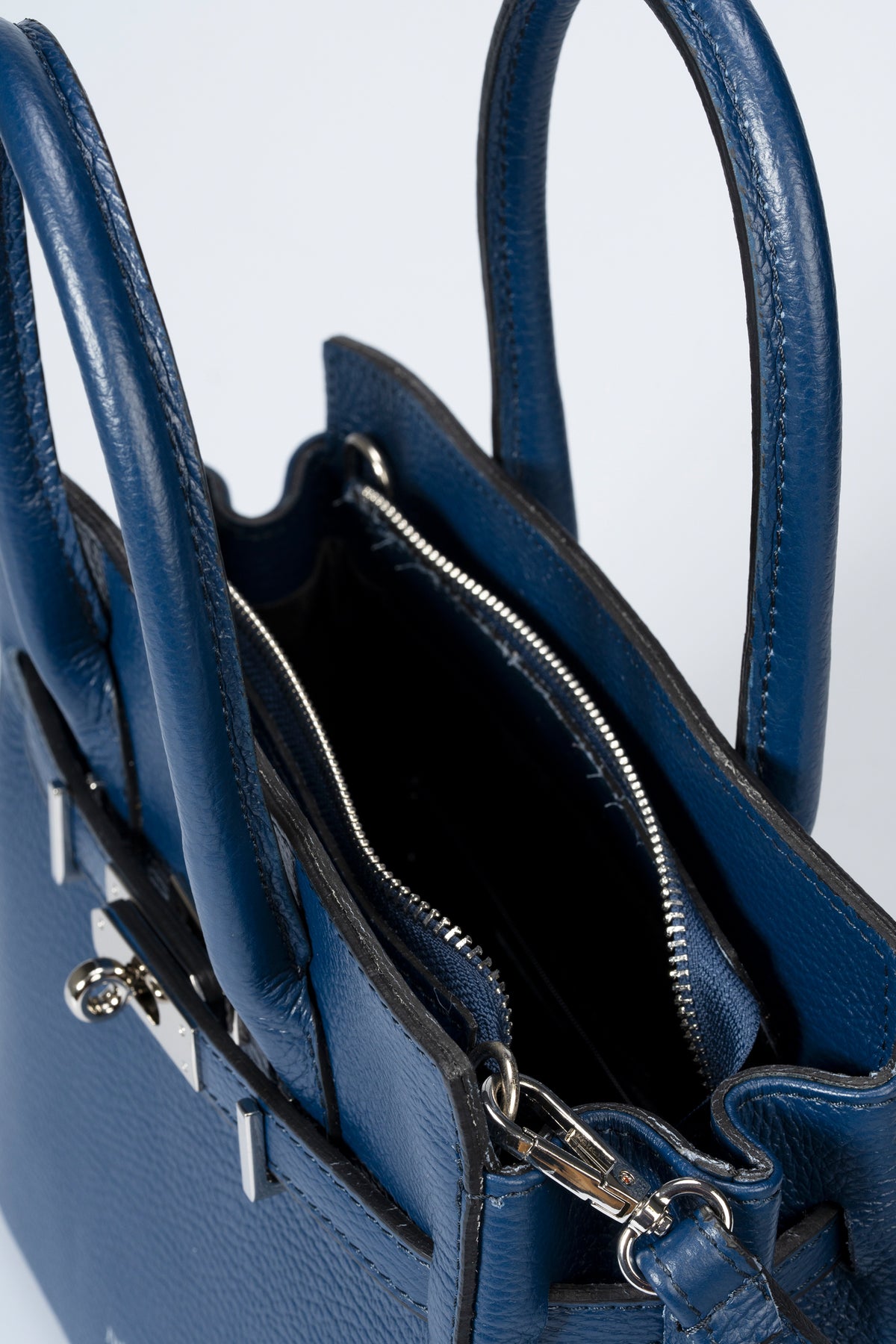 GRETA Leather Top Handle Bag - Blue