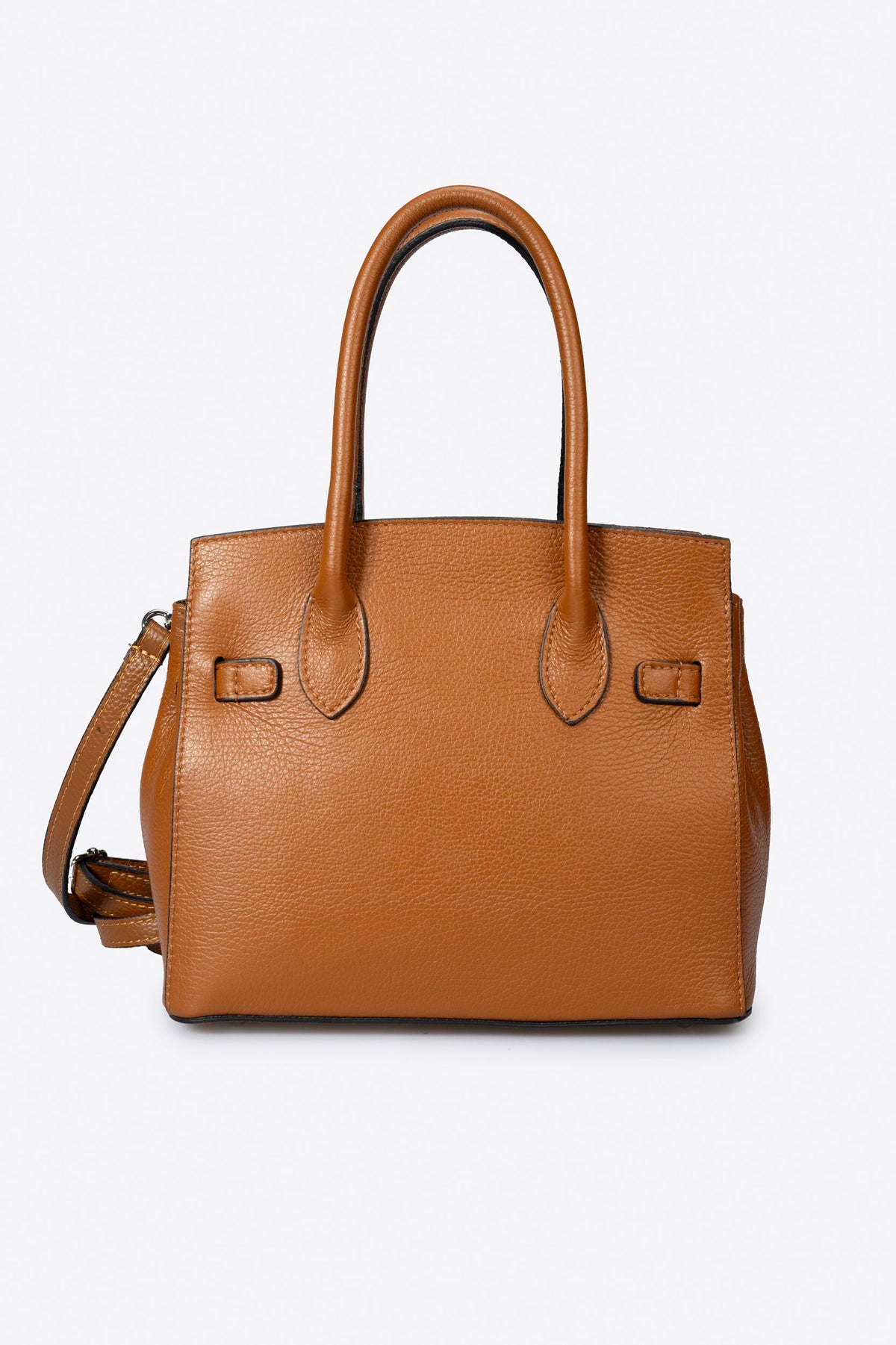 GRETA Leather Top Handle Bag - Cognac