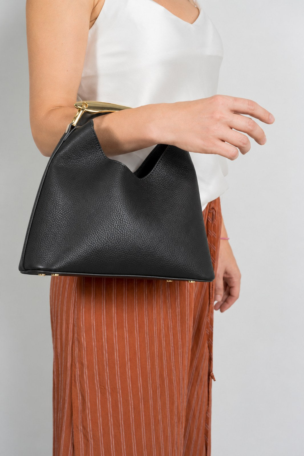 AGNES Leather Top Handle Bag - Black