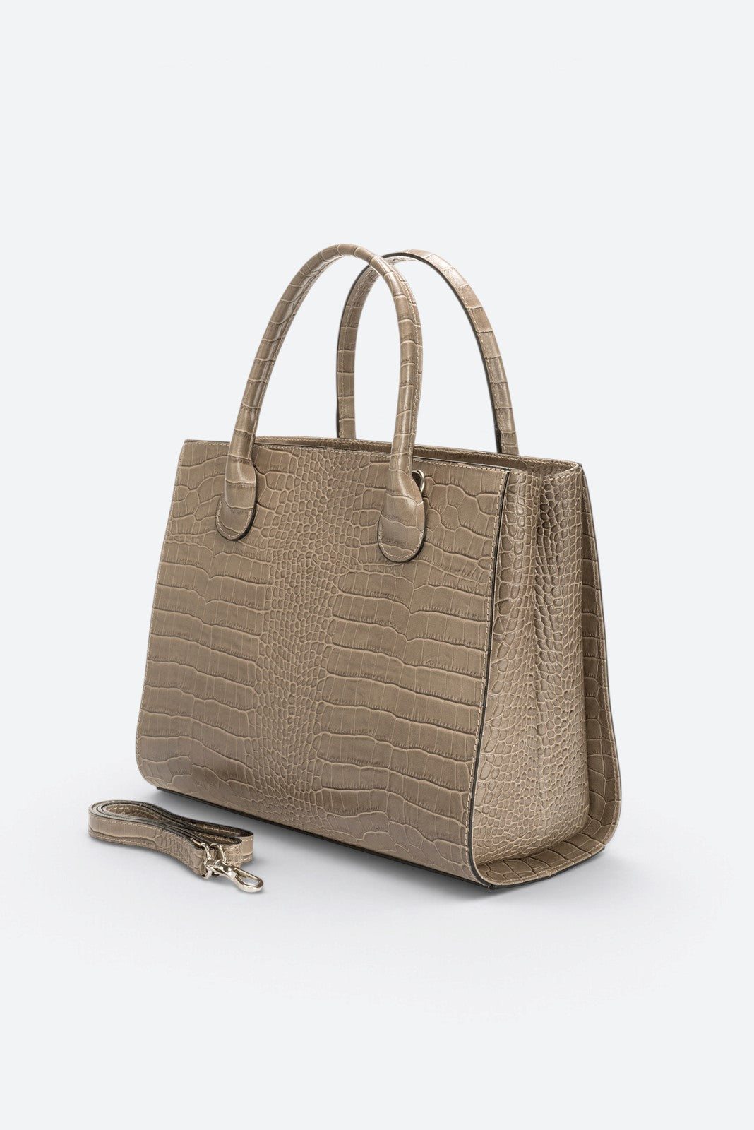CASSANDRA Leather Top Handle Bag - Taupe