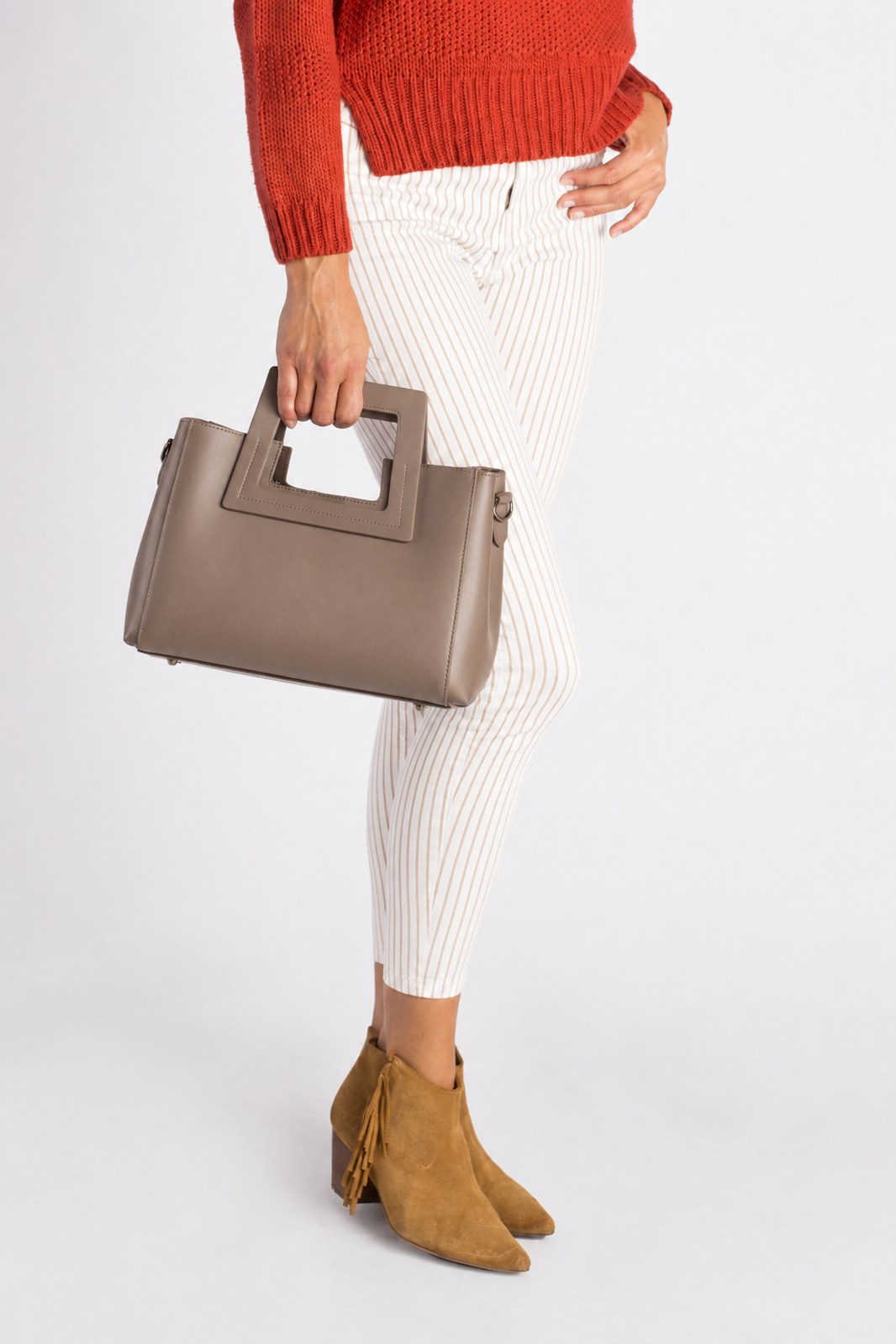 ANTHEA Leather Top Handle Bag - Fango
