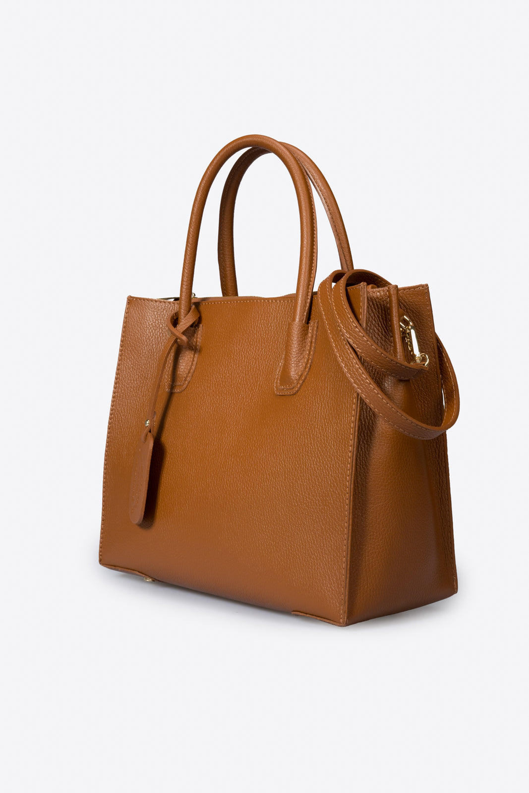 VANDA Leather Top Handle Bag - Cognac