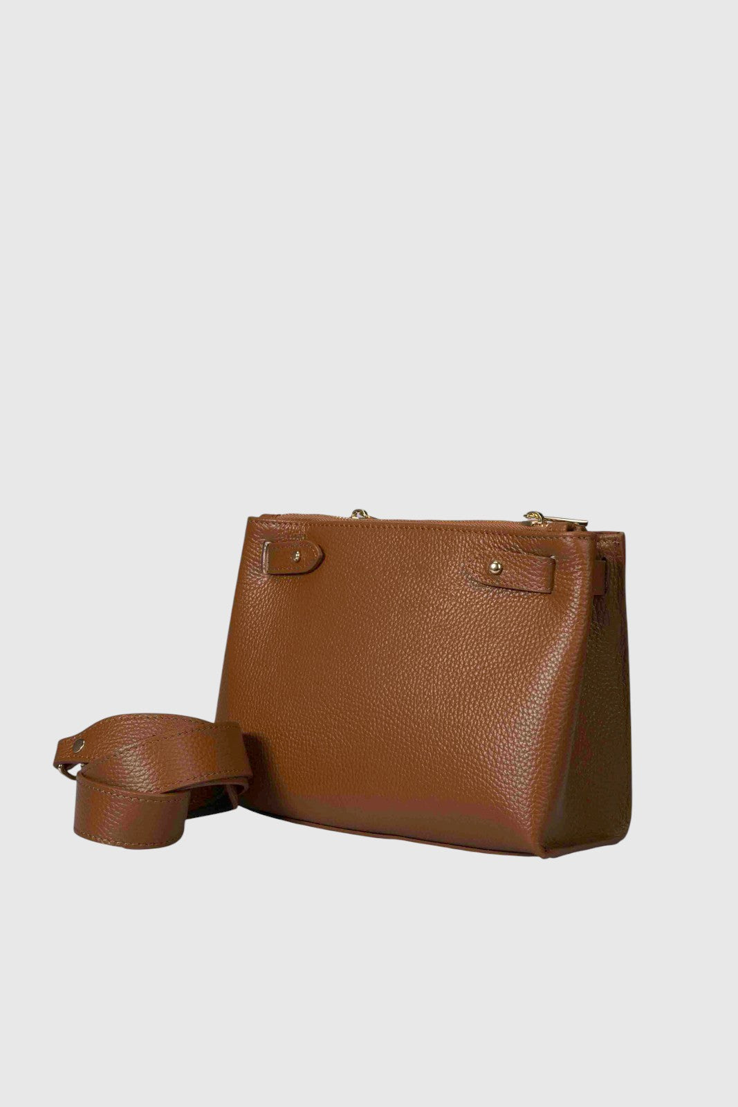 CAMILLE Leather Top Handle Bag - Cognac