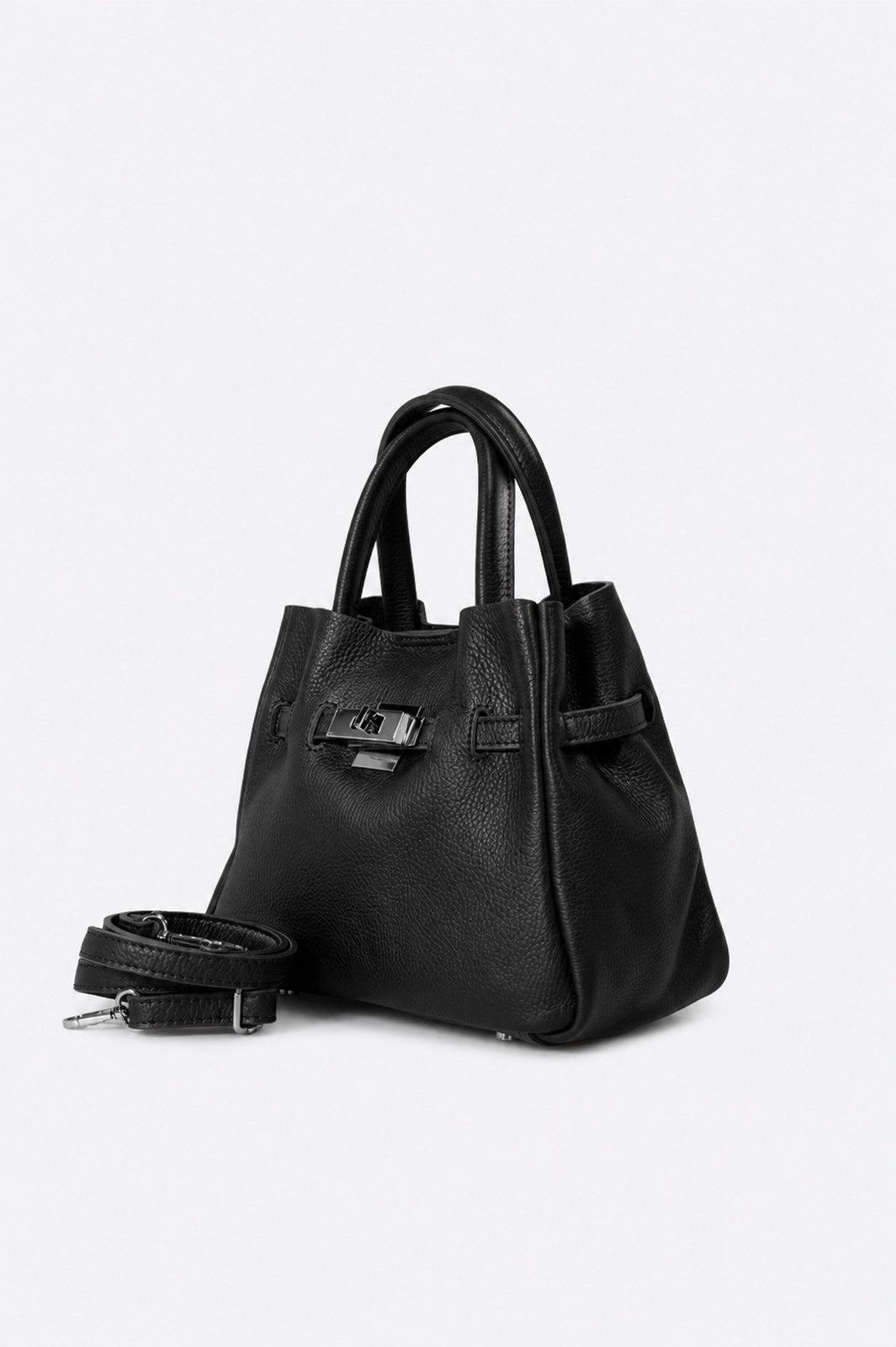 MIRANDA Leather Top Handle Bag - Black