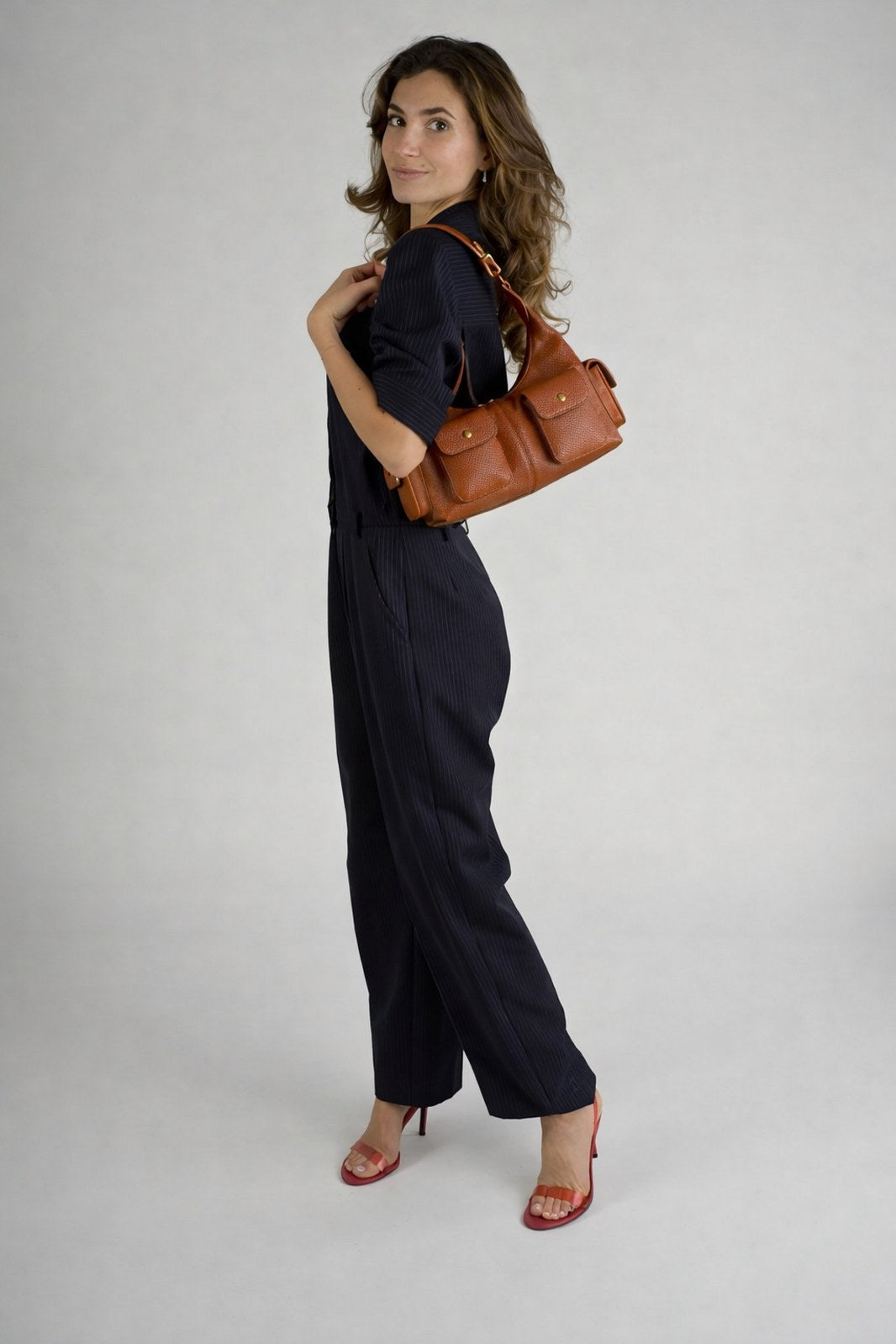 LOUISE Leather Top Handle Bag - Cognac