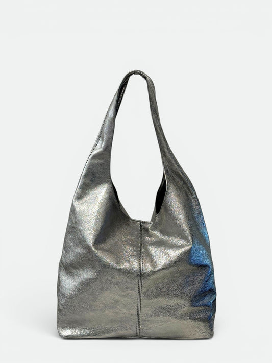 NADIA Leather Top Handle Bag - Silver