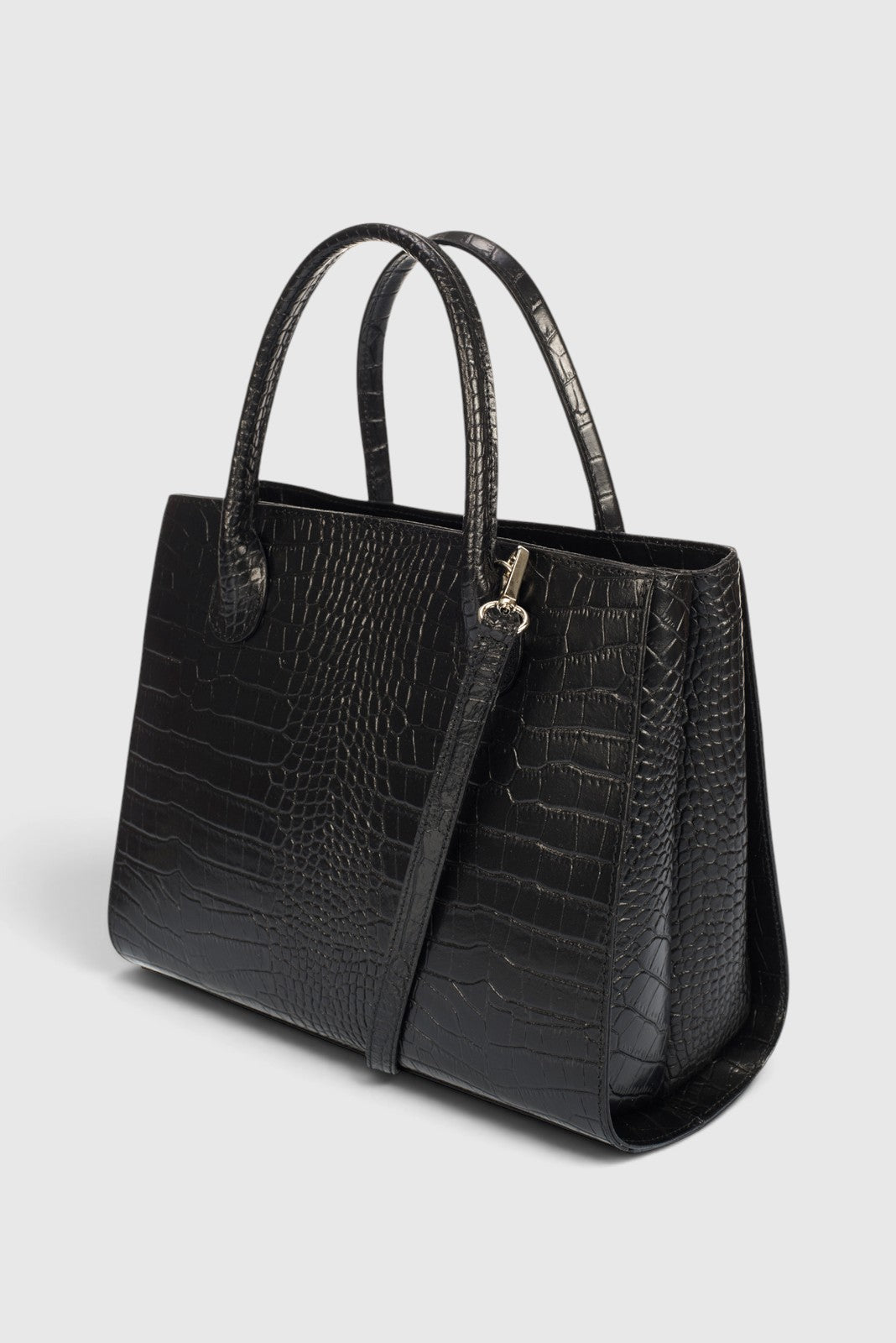 CASSANDRA Leather Top Handle Bag - Black