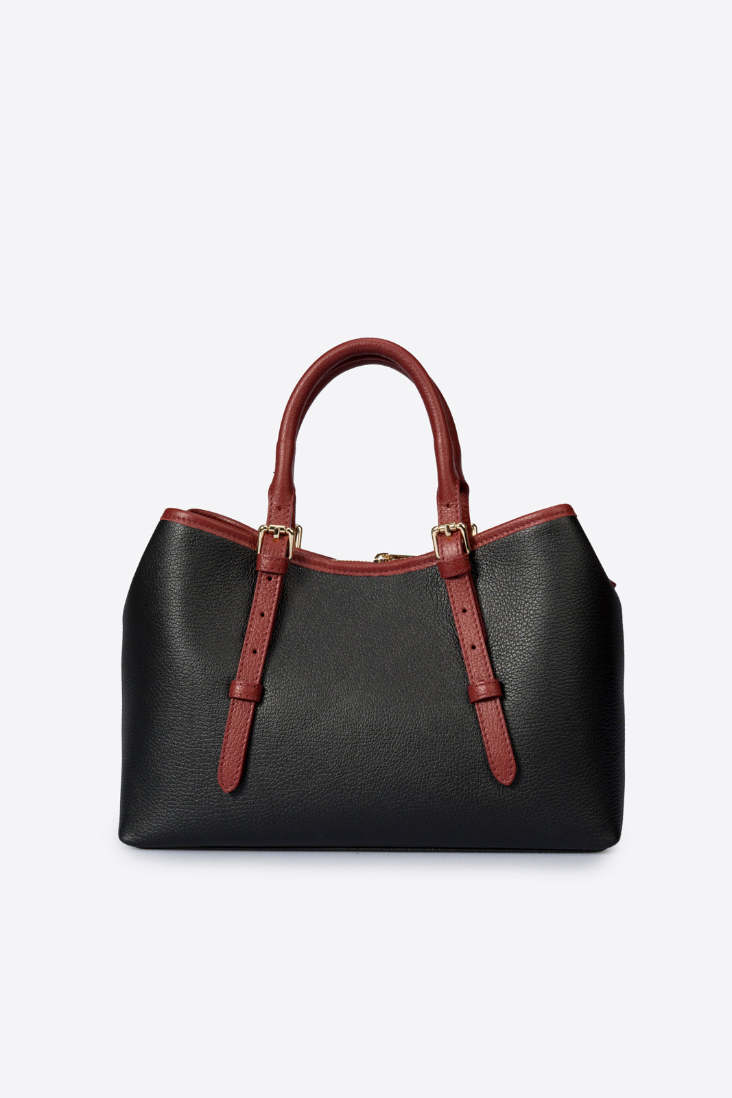 TESS Leather Top Handle Bag - Black+Bordo