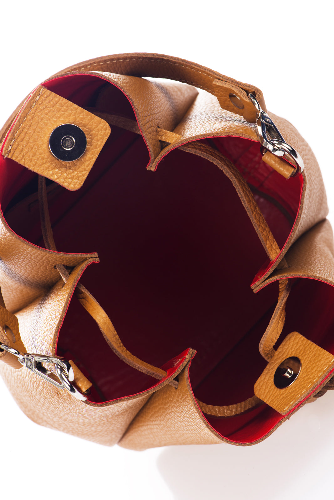 ELIZABETH Leather Bucket Bag - Cognac