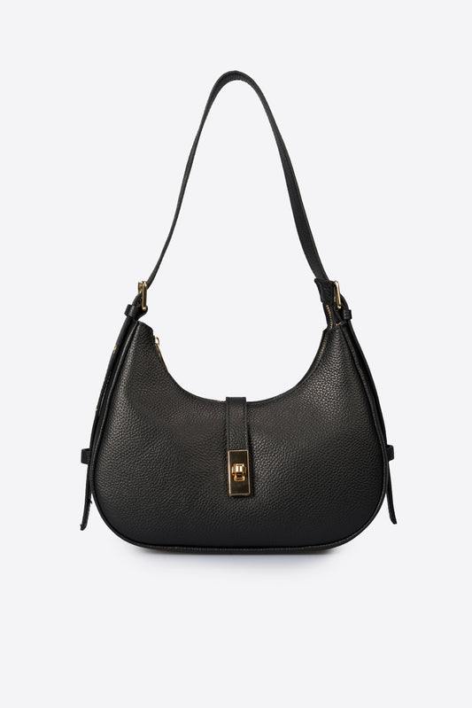 PORZIA Leather Top Handle Bag - Black
