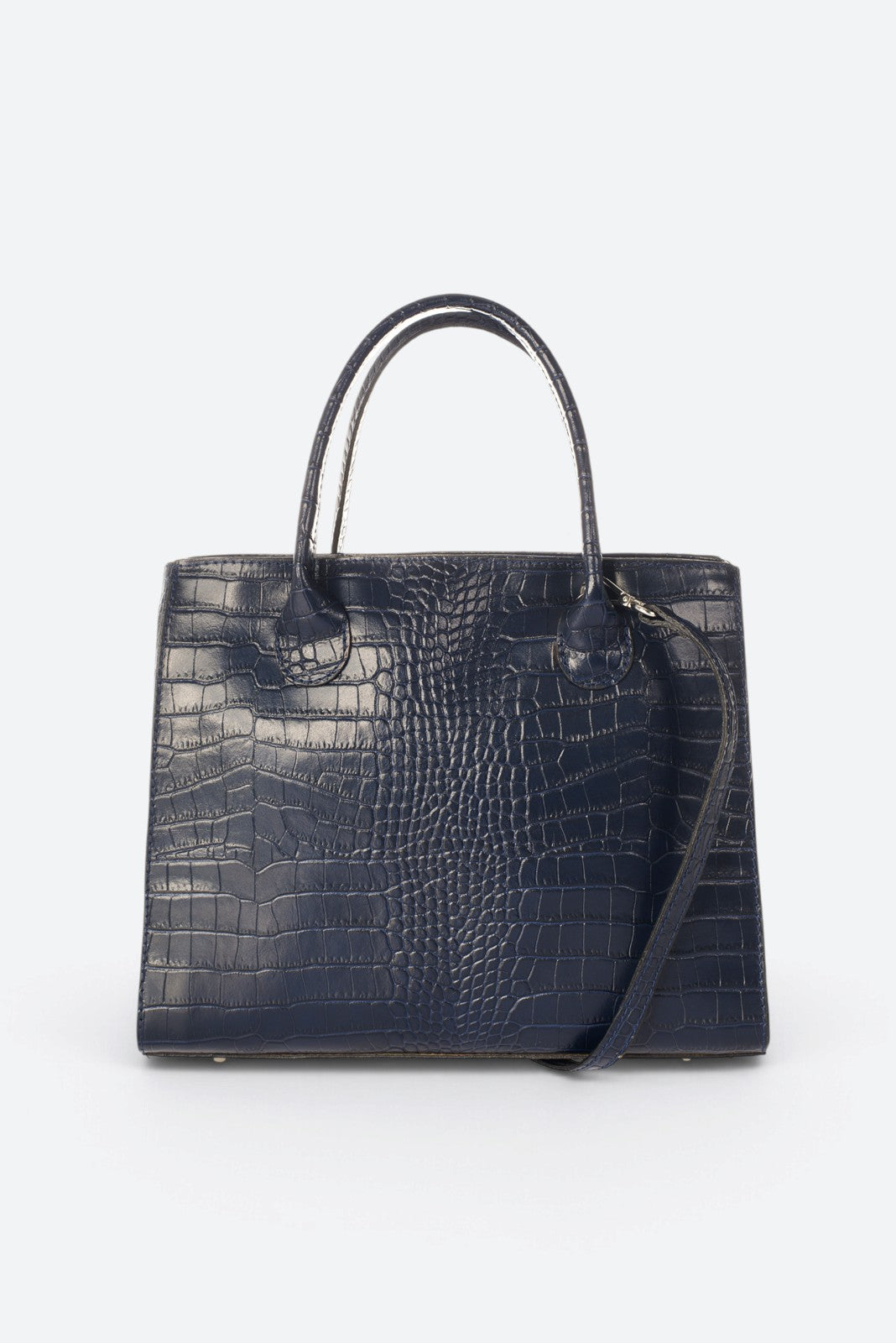 CASSANDRA Leather Top Handle Bag - Navy