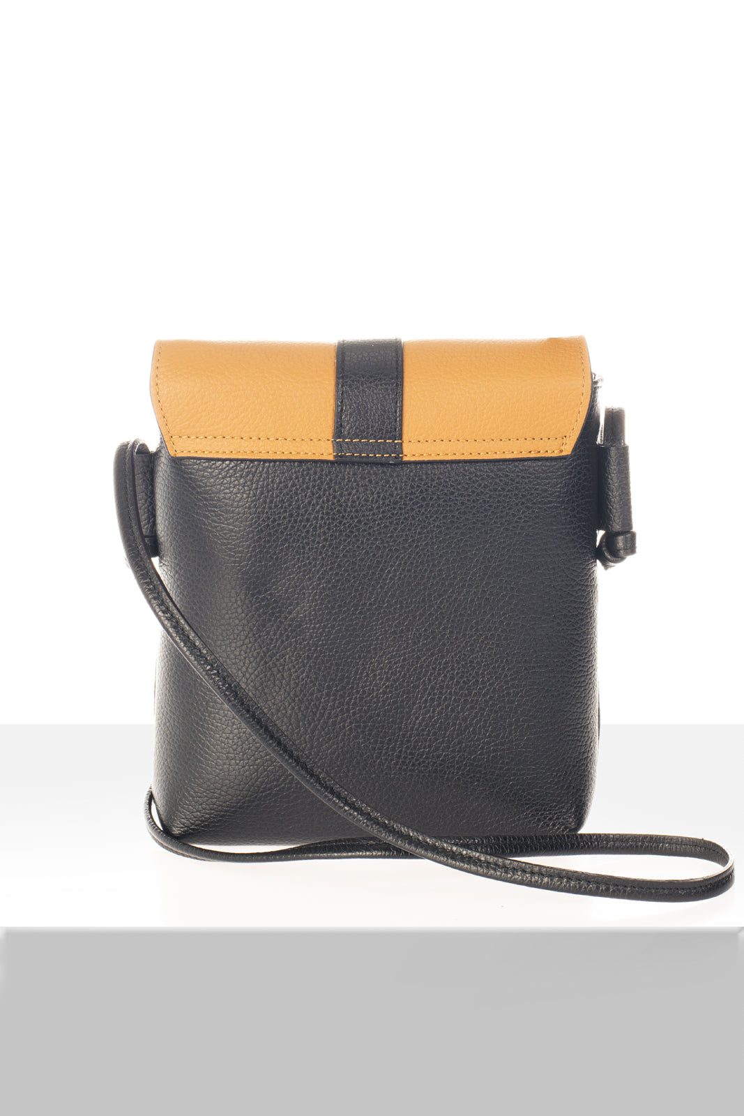 Leather Crossbody Bag 3552 - Black + Cognac
