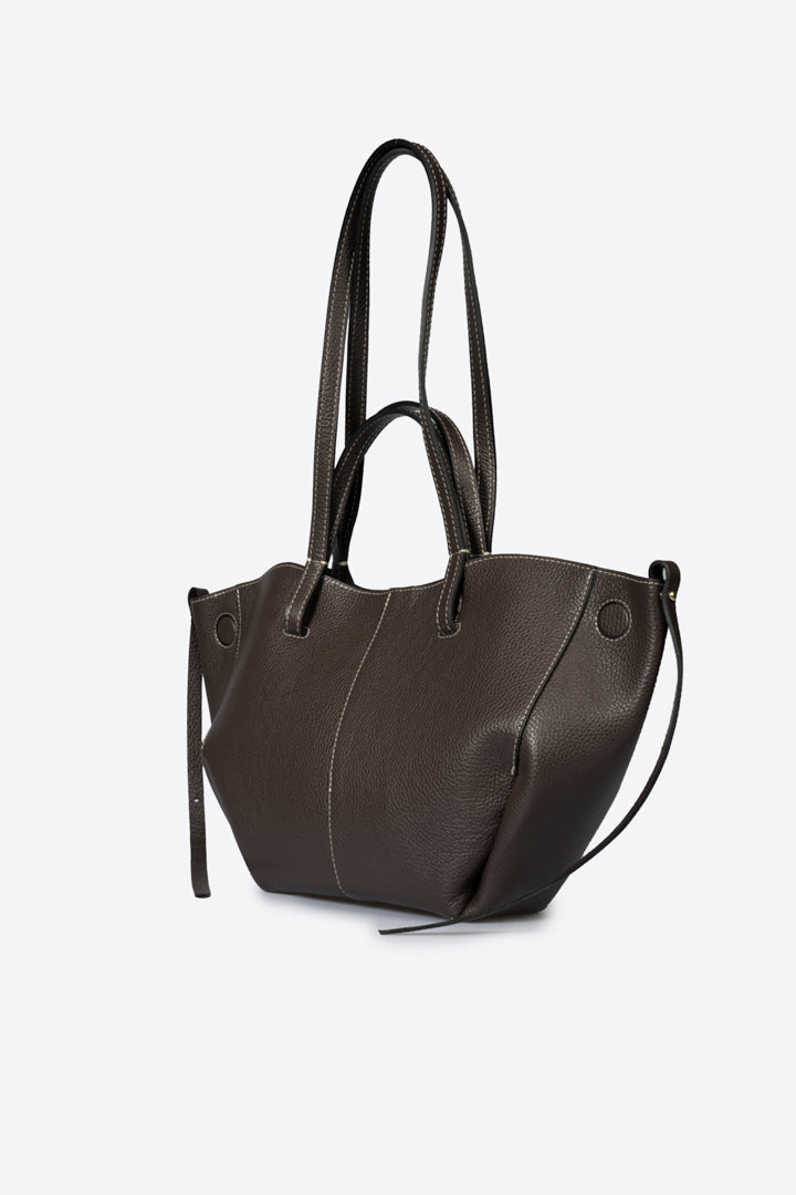 ODETTE Leather Top Handle Bag - Dark Brown