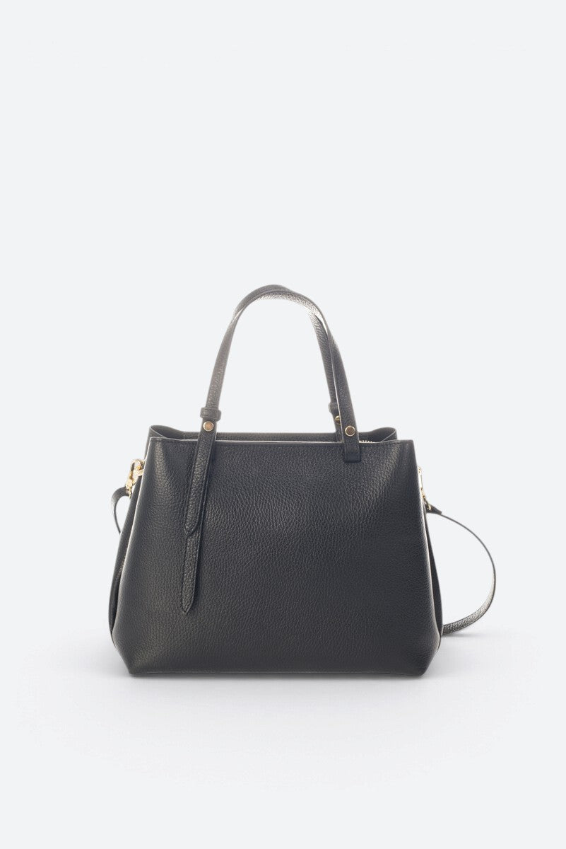 ORIETTA Leather Top Handle Bag - Black