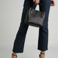 MINA Leather Top Handle Bag - Black