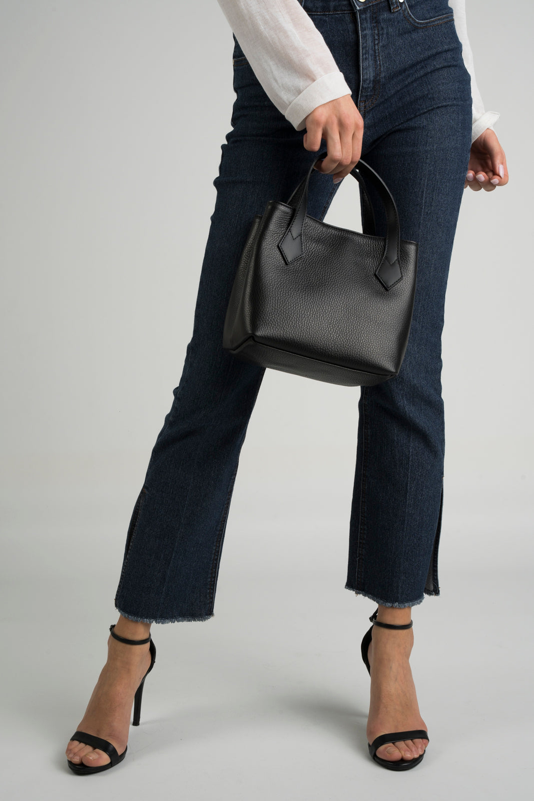 MINA Leather Top Handle Bag - Black