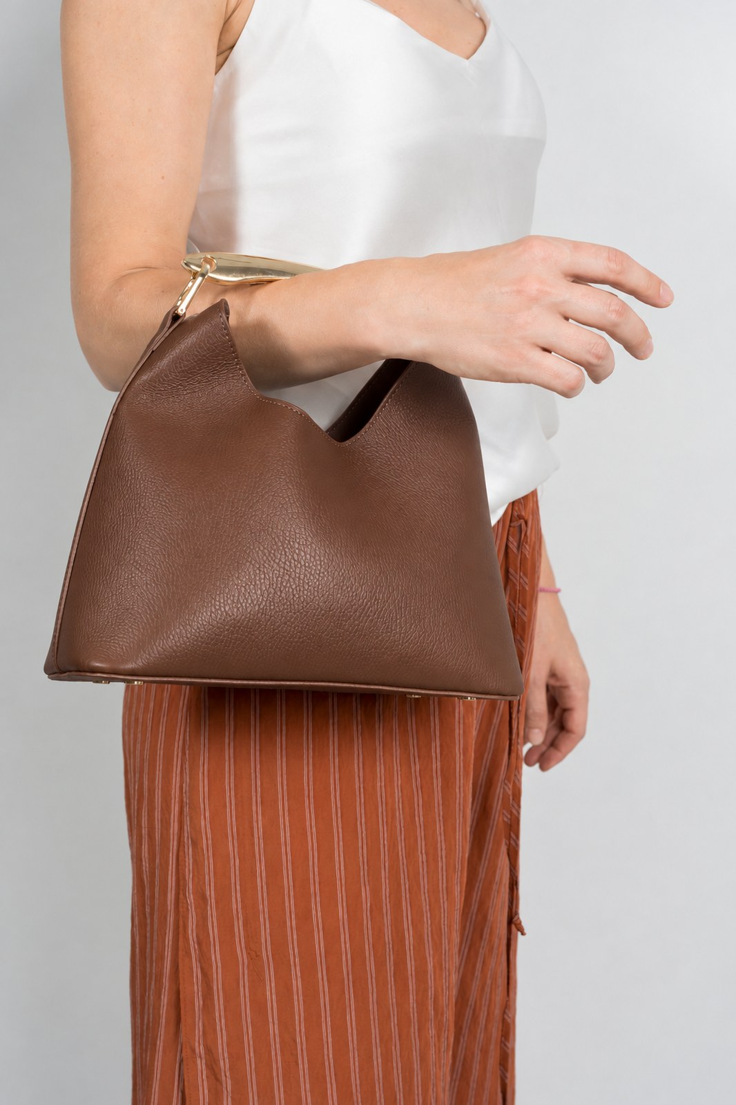 AGNES Leather Top Handle Bag - Brown