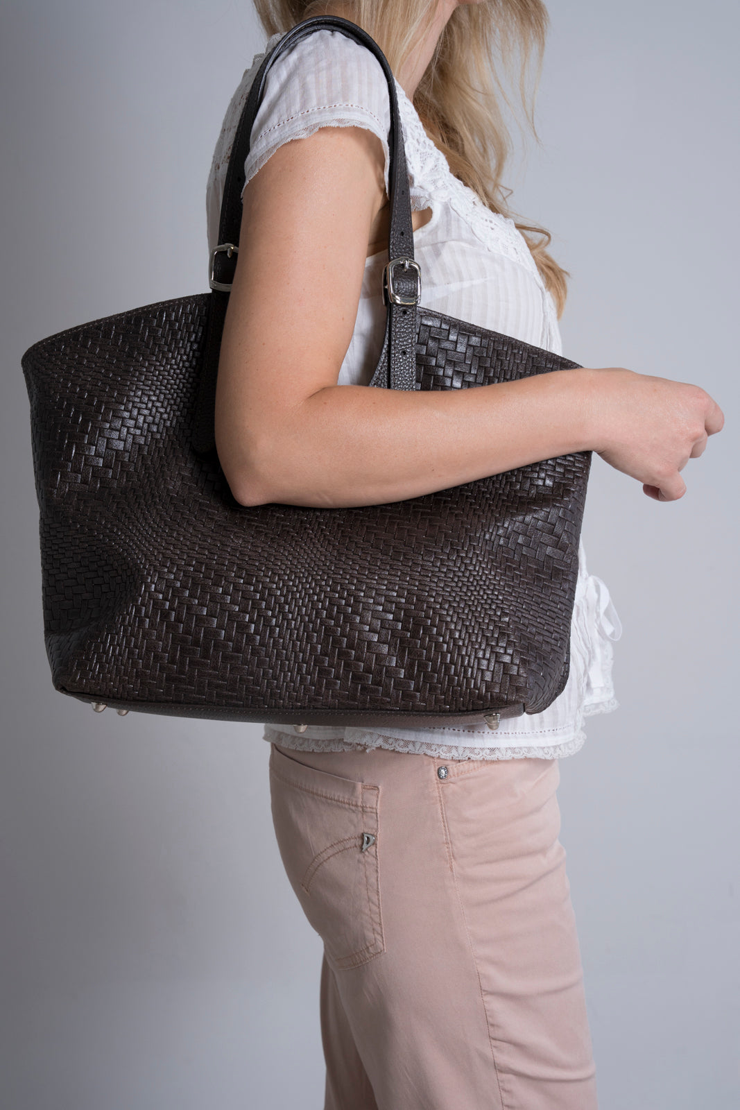 VERONICA Leather Top Handle Bag - Dark Brown