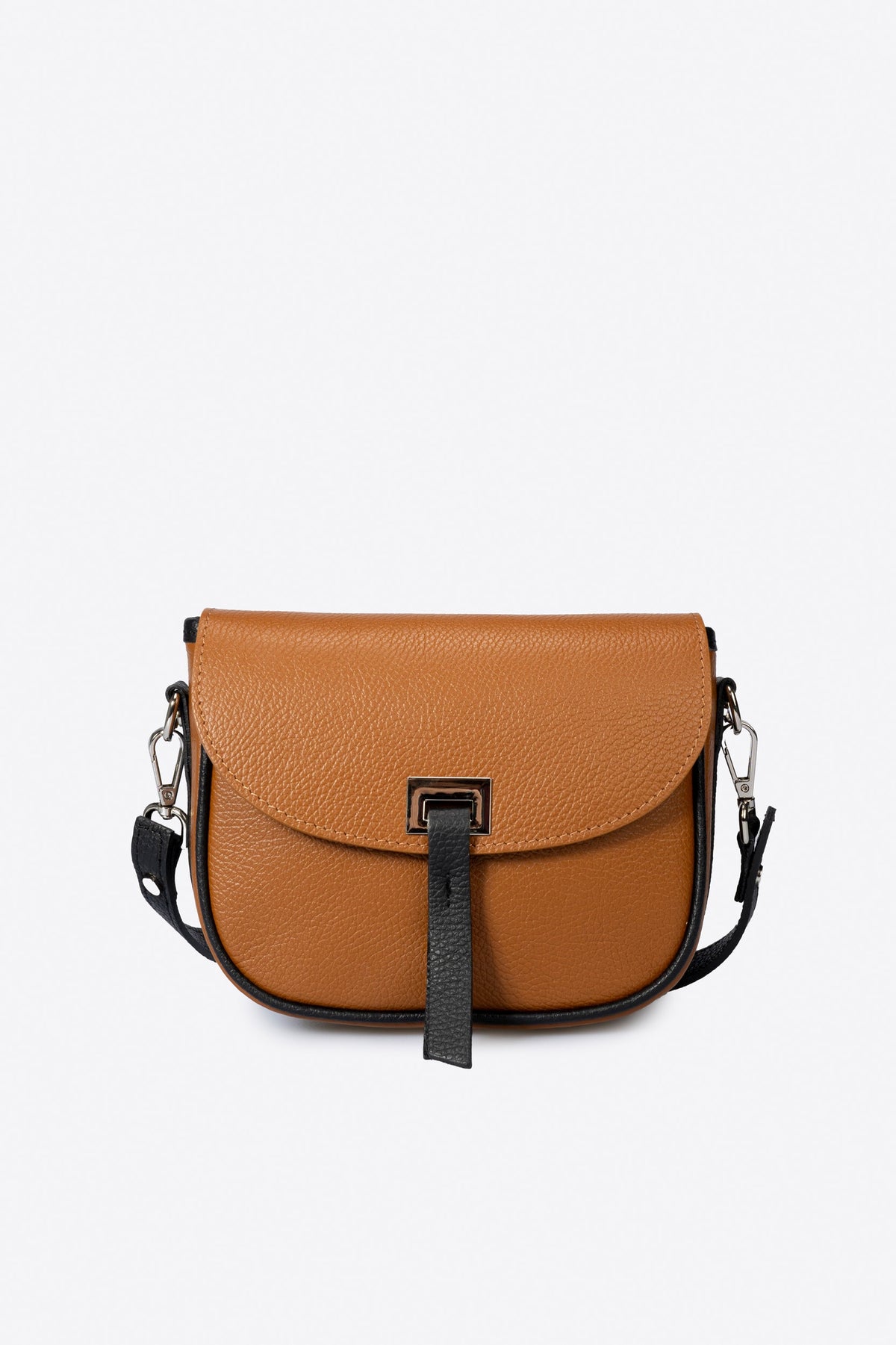 BELA Leather Crossbody Bag - Cognac+Black
