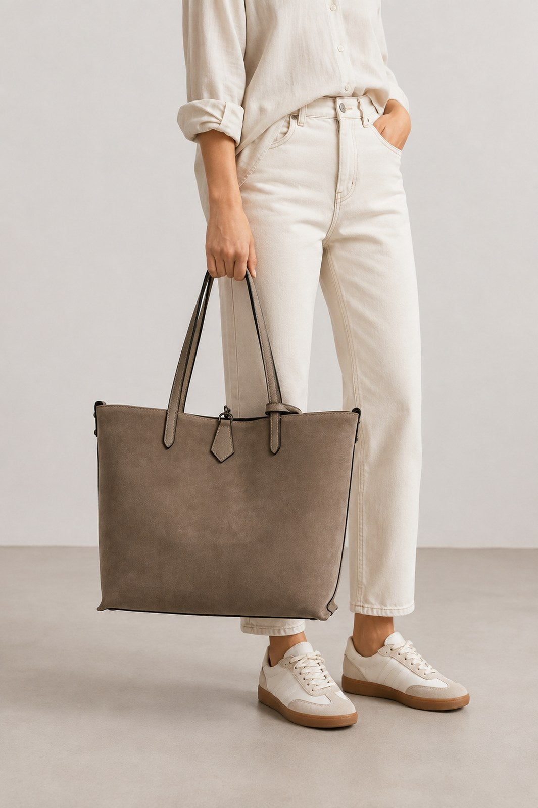 MABEL Leather Tote Bag - Taupe