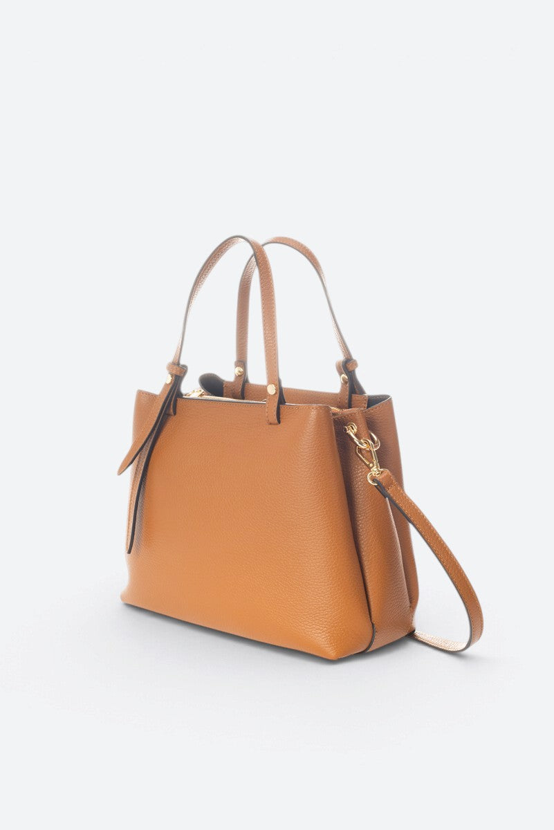 ORIETTA Leather Top Handle Bag - Cognac