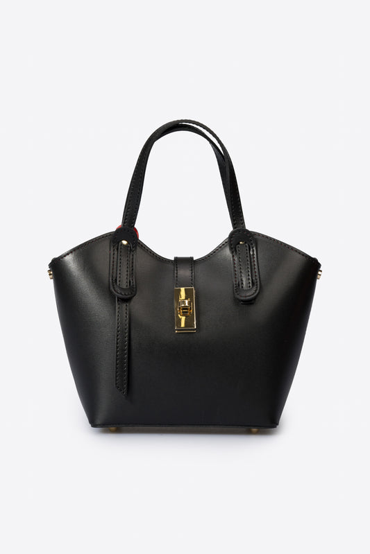 MIRTA Leather Top Handle Bag - Black