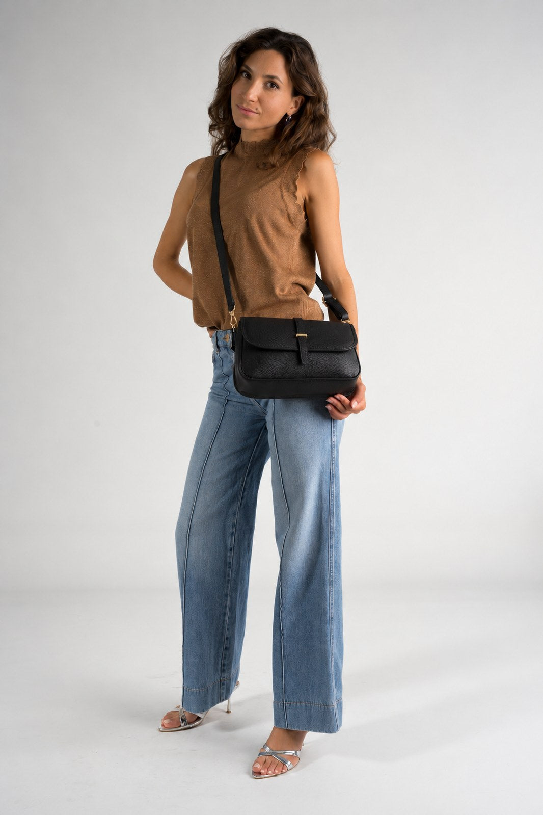 AMALFI Leather Crossbody Bag - Black