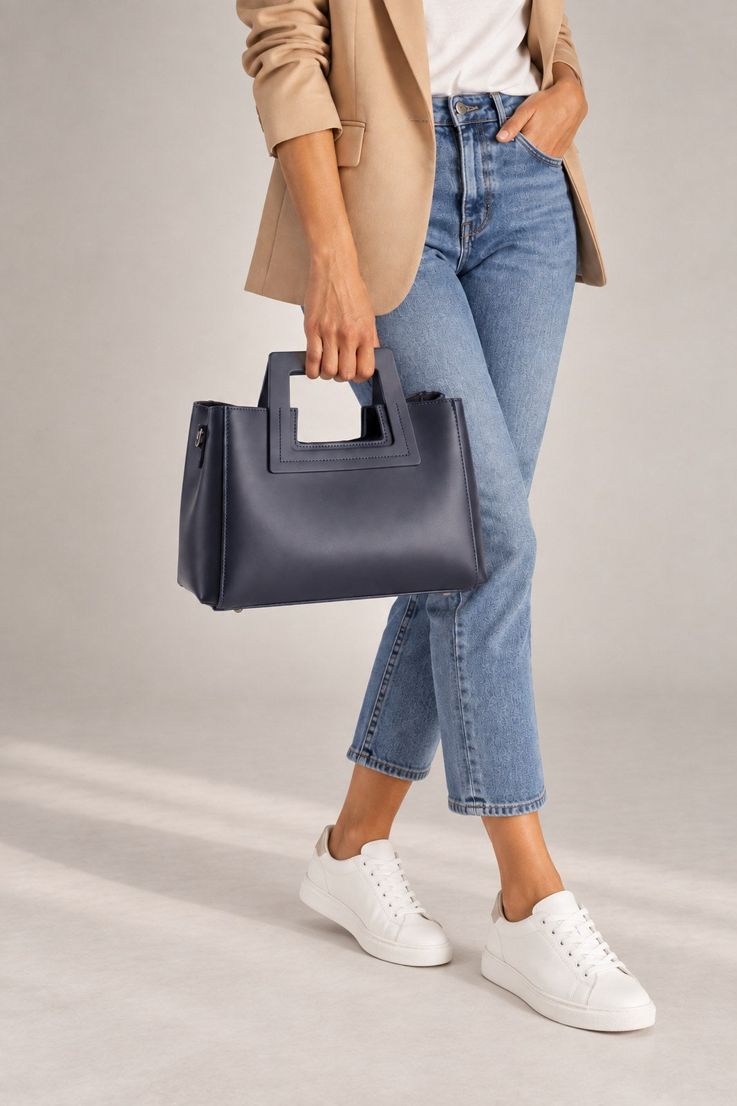ANTHEA Leather Top Handle Bag - Blue